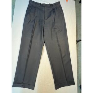 Zanella Mens Black Pleated Wool Dress Pants Made in Italy Size 32 Cuffed Hem